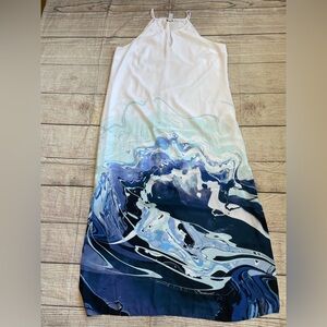 Bar lll white spaghetti strap Dress has a water scene on the bottom size XXL
